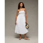 AE Corded Smocking Midi Dress - White Washed