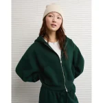 AE Everyday Luxe Barrel Sleeve Full Zip Hoodie - Deep Forest