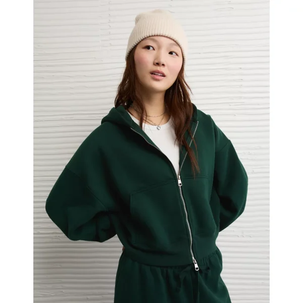 AE Everyday Luxe Barrel Sleeve Full Zip Hoodie - Deep Forest