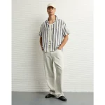 AE Poolside Linen-Blend Striped Button-Up Shirt - Black