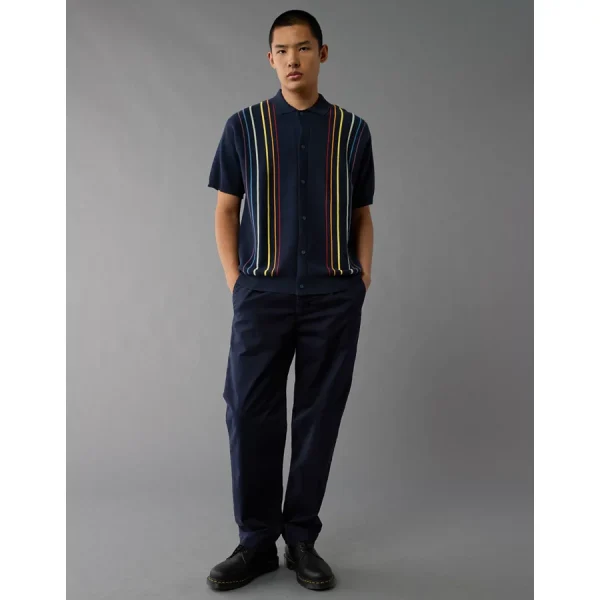AE Pride Weekend Button-Up Sweater Polo Shirt - Navy
