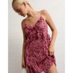 AE Ruffle Lace Mini Dress - Burgundy