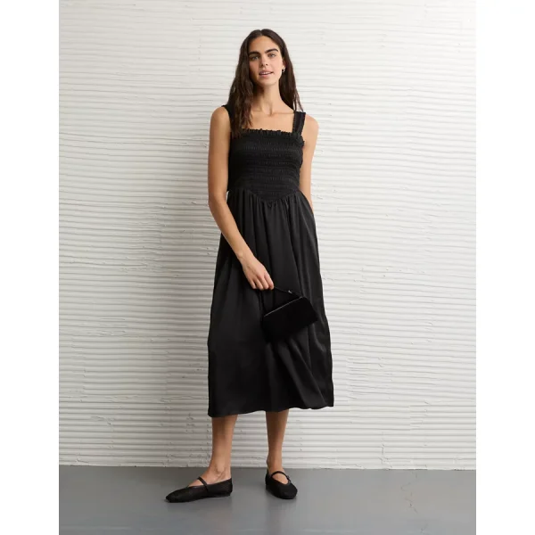 AE Satin Bella Bow Midi Dress - Black