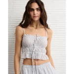 AE Tiered Ruched Tank Top - Navy