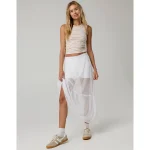 OFFLINE By Aerie Tiered Dot Mesh Maxi Skirt - White