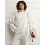 AE Everyday Luxe Mock Neck Sweatshirt - Light Heather Gray