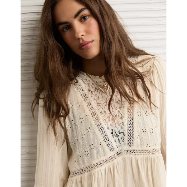 AE High Neck Lace Blouse - Cream
