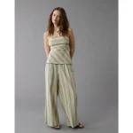 AE Linen-Blend High-Waisted Wide-Leg Pant - Olive