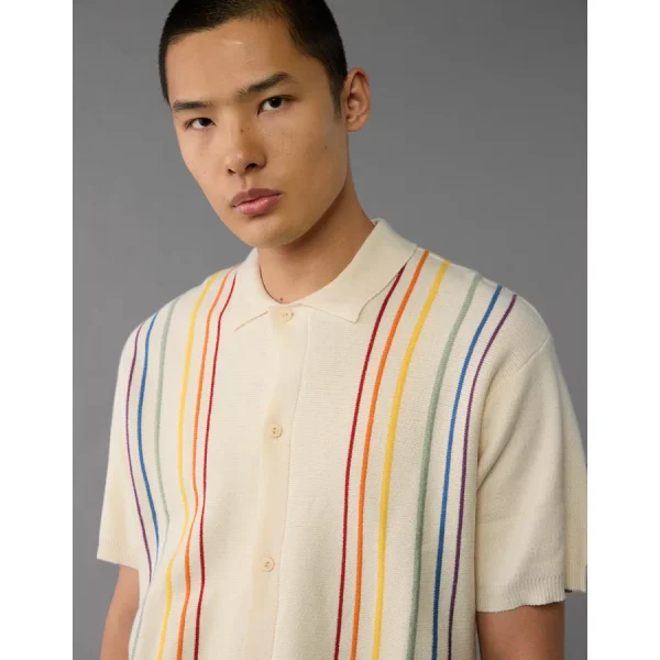 AE Pride Weekend Button-Up Sweater Polo Shirt - Cream