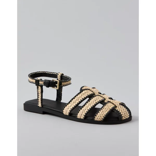 AE Raffia Fisherman Sandal - Black