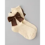 AE Satin Bow Cropped Crew Socks - Coconut
