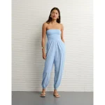 AE Sunchaser Knit Smocked Tube Jumpsuit - Blue Breeze