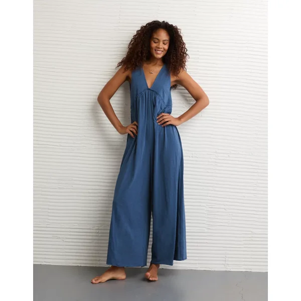 AE Sunchaser Knit V-Neck Jumpsuit - Navy