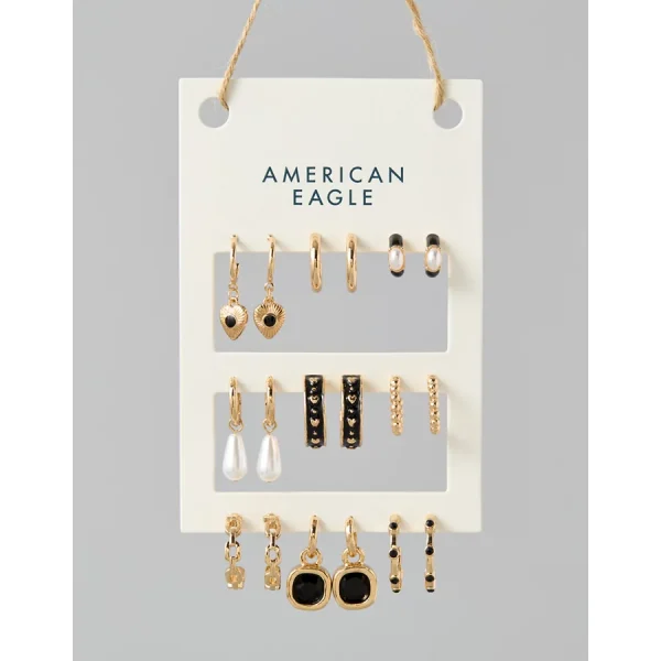 AEO Black & Gold Earrings 9-Pack - Gold