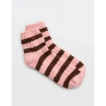 Aerie Knit Stripe Quarter Socks - Club Pink