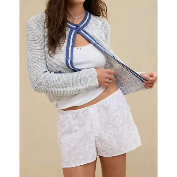 Aerie Off-Duty Embroidered Cotton Boxer - White