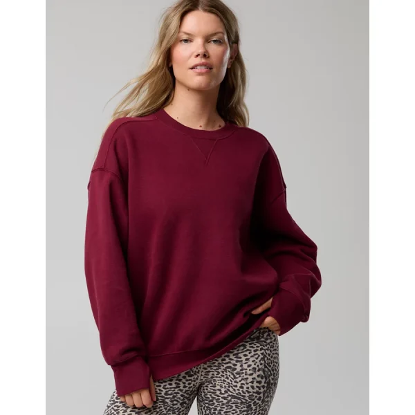OFFLINE By Aerie Cloud Fleece Oversized Crewneck Sweatshirt - Deep Cherry