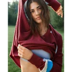 OFFLINE By Aerie Wow! Waffle Notch Neck Long Sleeve T-Shirt - Deep Cherry