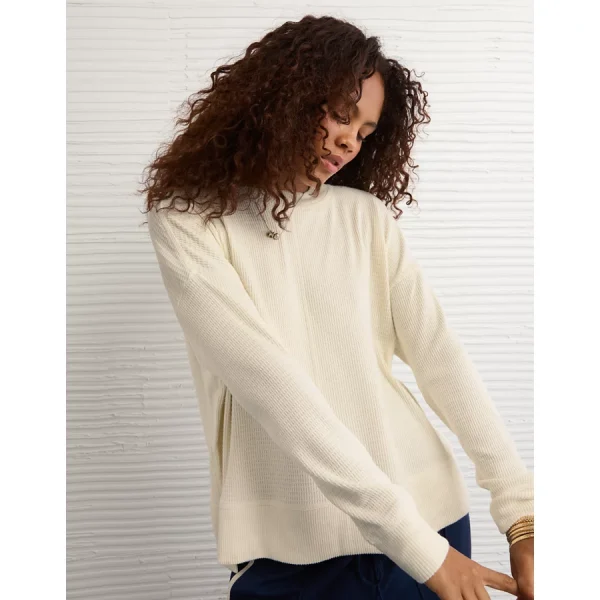 AE Long Sleeve Plush Crew Neck Top - Chalk