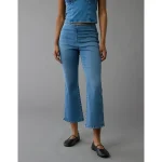 AE Luxe Pull-On High-Waisted Kick Bootcut Crop Jean - Medium Indigo