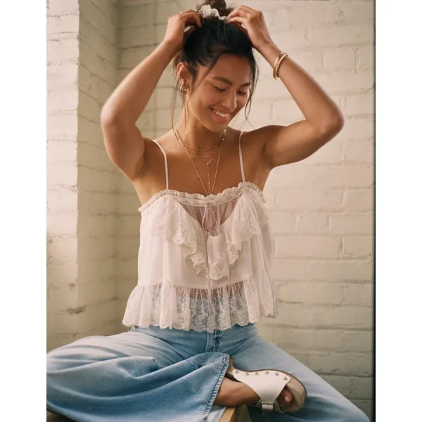 AE Mesh Ruffle Cami - Cream