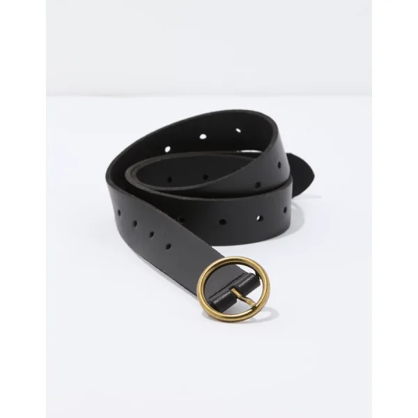 AE Oval Buckle Leather Belt - Black