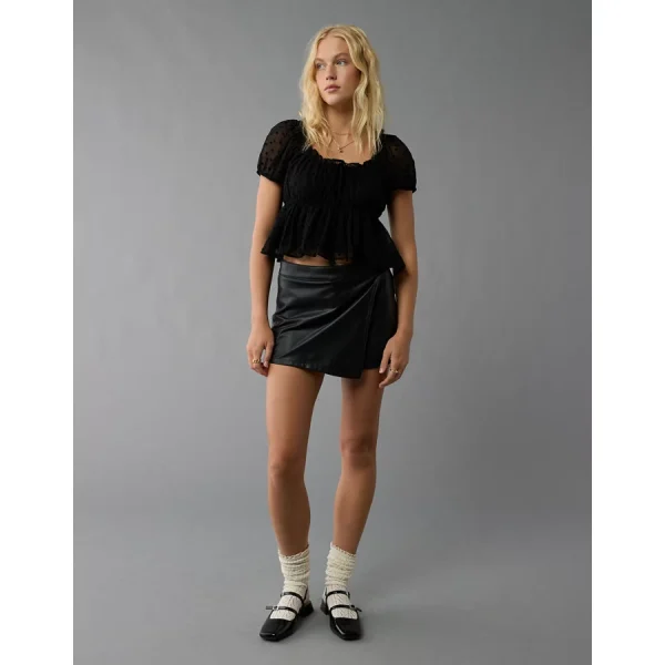 AE Polka Dot Babydoll Top - Black