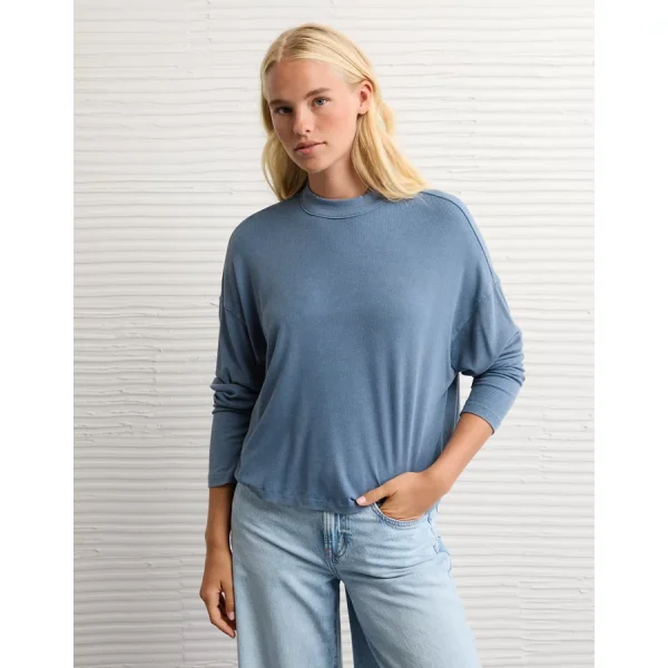 AE Soft & Sexy Long Sleeve Mockneck T-Shirt - Navy