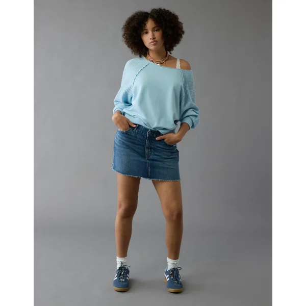 AE Stretch Curvy High-Waisted Perfect Denim Mini Skirt - Medium Wash