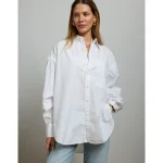 AE77 Premium Oversized Poplin Boyfriend Shirt - White
