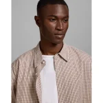 AE77 Premium Relaxed Striped Poplin Button-Up Shirt - Khaki