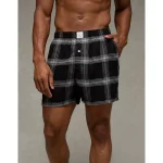 AEO Plaid Stretch Pocket Boxer Short - Black
