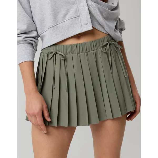 OFFLINE By Aerie Pleated Bow Skirt - Olive Fun