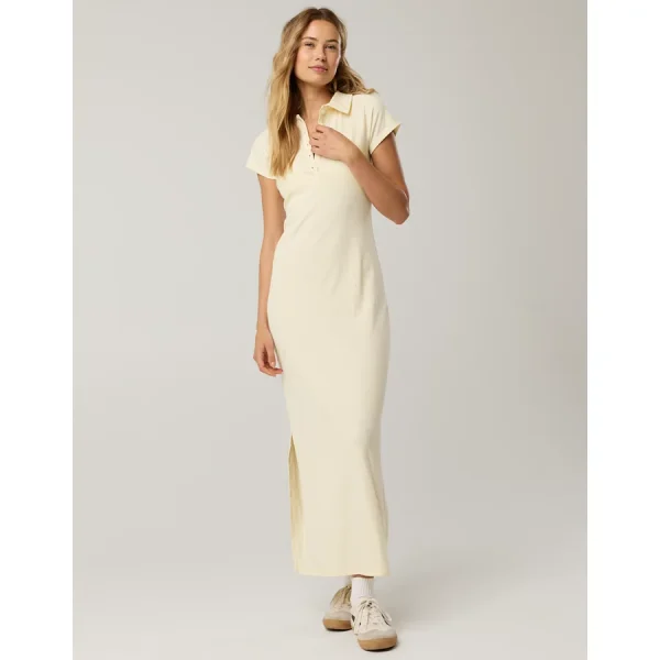 OFFLINE By Aerie Thumbs Up Heavyweight Polo Maxi Dress - Natural Yellow