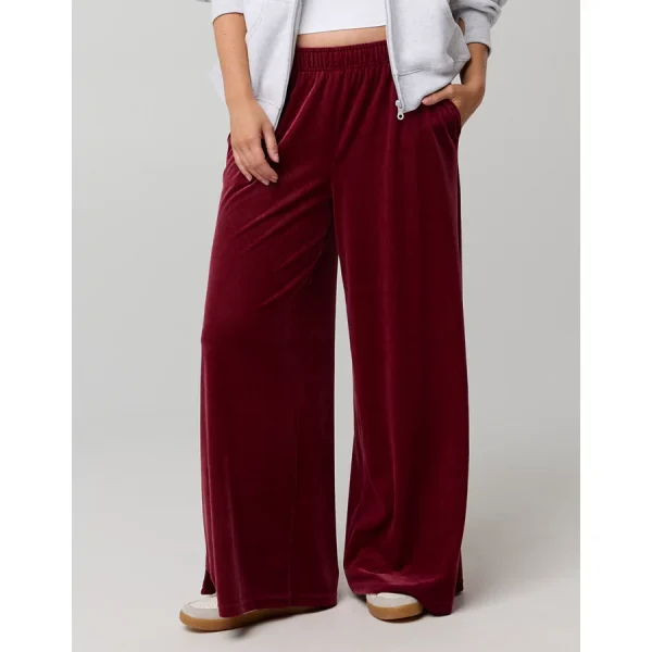 OFFLINE By Aerie Velour Rib Super Wide Leg Pant - Deep Cherry