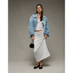 AE Cozy High-Waisted Foldover Maxi Skirt - Light Heather Gray