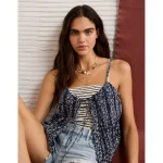 AE Pintuck Tie Front Cami - Navy