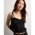 AE Satin Peplum Tank Top - Black