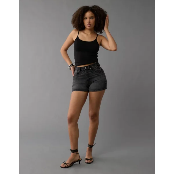 AE Strigid Curvy Denim Mom Short - Washed Black