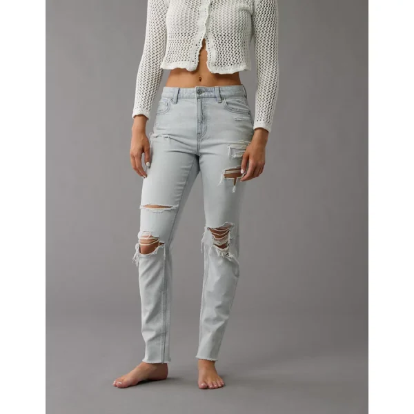 AE Strigid Ripped Mom Jean - Ultra Light Crackle