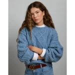 AE77 Premium Cable Sweater - Light Blue