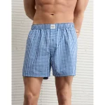 AEO Stretch Plaid Classic Boxer Short - Blue