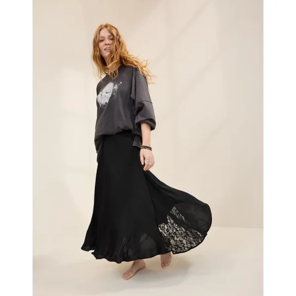 Aerie Satin Maxi Skirt - True Black