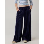 OFFLINE By Aerie Velour Rib Super Wide Leg Pant - Royal Navy