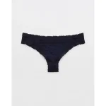 Show Off Vintage Lace Trim Thong Underwear - Navy