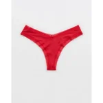 SMOOTHEZ Microfiber Lace Thong Underwear - Bright Red