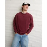 AE Long-Sleeve Boxy Sueded Jersey T-Shirt - Maroon