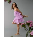 AE Strapless Ruffle Tiered Mini Dress - Berry