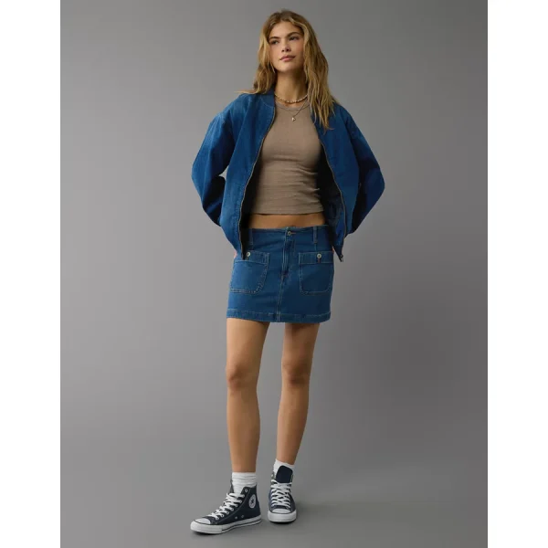 AE Stretch Low-Rise A-Line Denim Mini Skirt - Dark Clouds