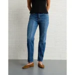 AE Stretch Super High-Waisted Ankle Straight Jean - Brilliant Blue